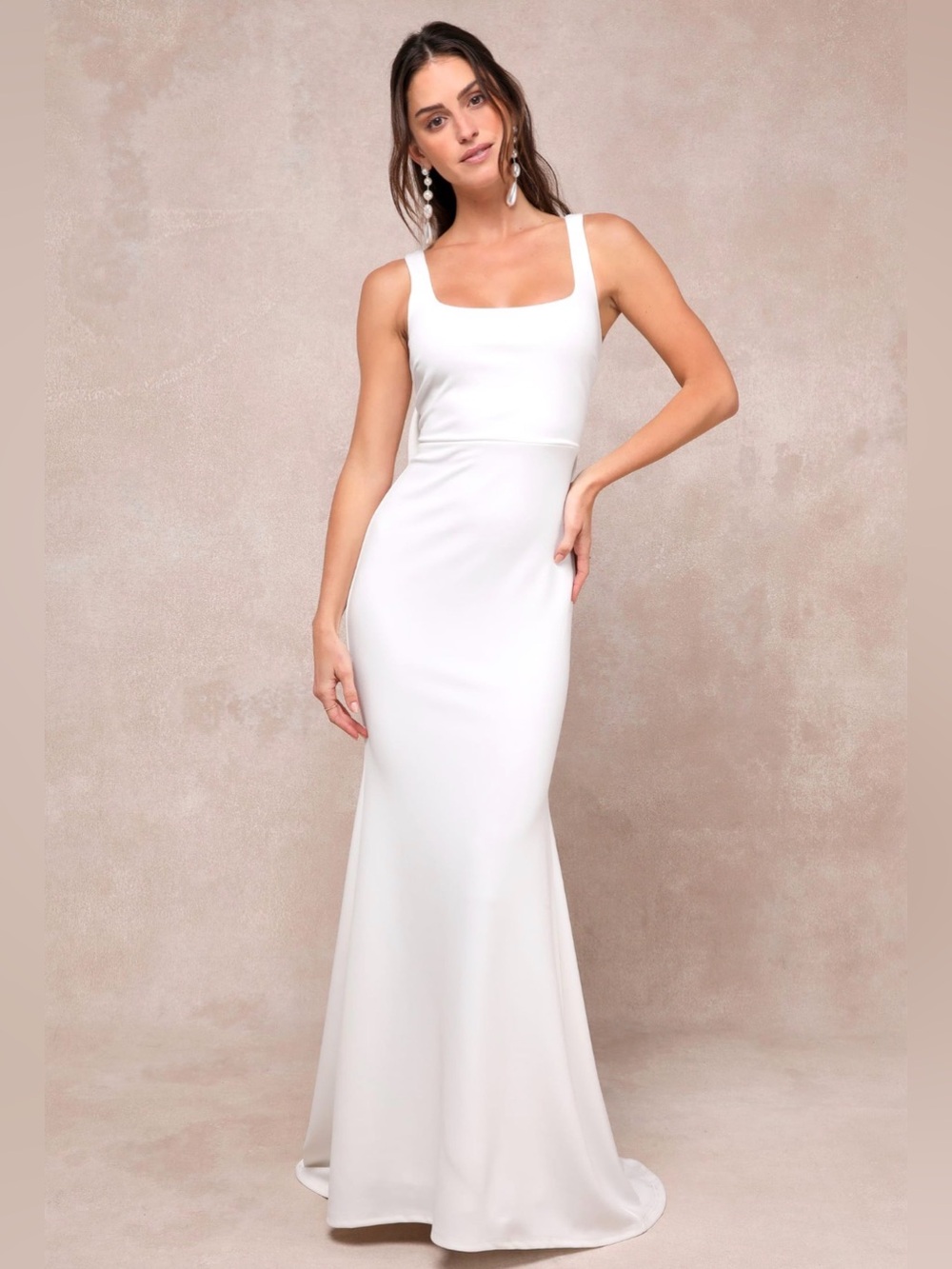 Lulus Loving Fate White Bow Square Neck Backless Maxi Dress Size Small
